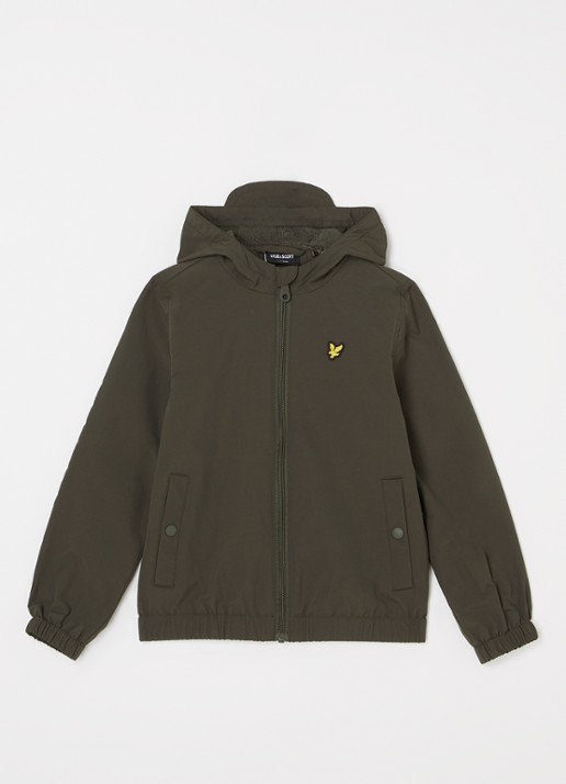 Lyle & Scott Windjack met capuchon en logoborduring - voorkant legergroen