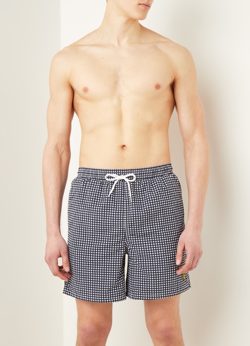 Lyle & Scott Zwemshorts met ruitdessin - voorkant 2 donkerblauw