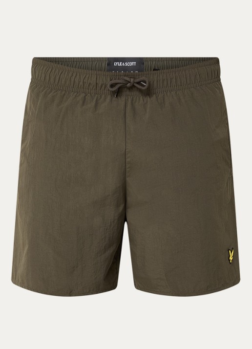 Lyle & Scott Zwemshorts met steekzakken en logo - voorkant olijfgroen