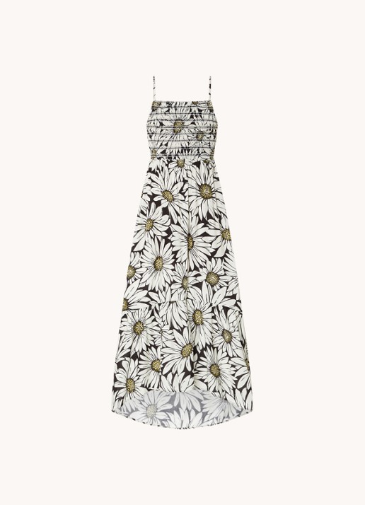 MAAJI Lia maxi strandjurk met bloemenprint en smockwerk - voorkant 3 zwart