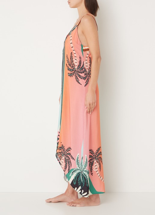 MAAJI Lowry maxi strandjurk met V-hals en print - voorkant 4 oranje