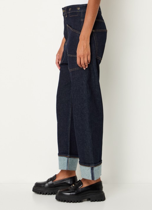 MAC Jeans Baggy mid waist straight leg cropped jeans met opgestikte zakken - detail 2 indigo