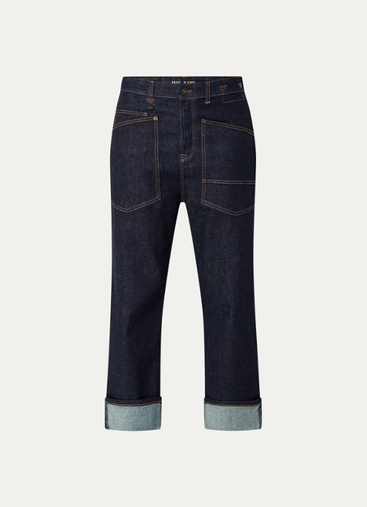 MAC Jeans Baggy mid waist straight leg cropped jeans met opgestikte zakken - voorkant 7 indigo