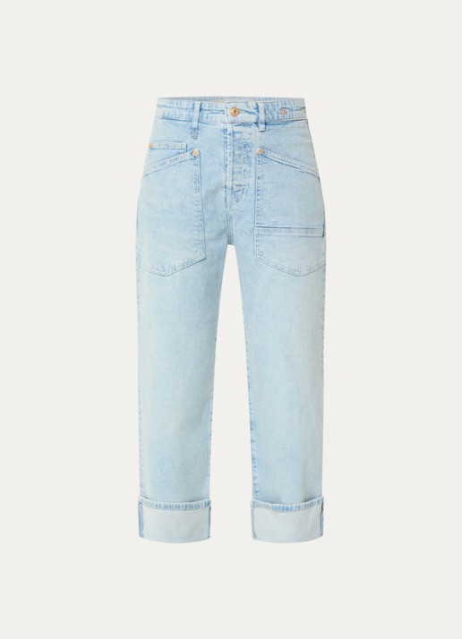 MAC Jeans Baggy mid waist straight leg cropped jeans met opgestikte zakken - voorkant 2 lichtblauw
