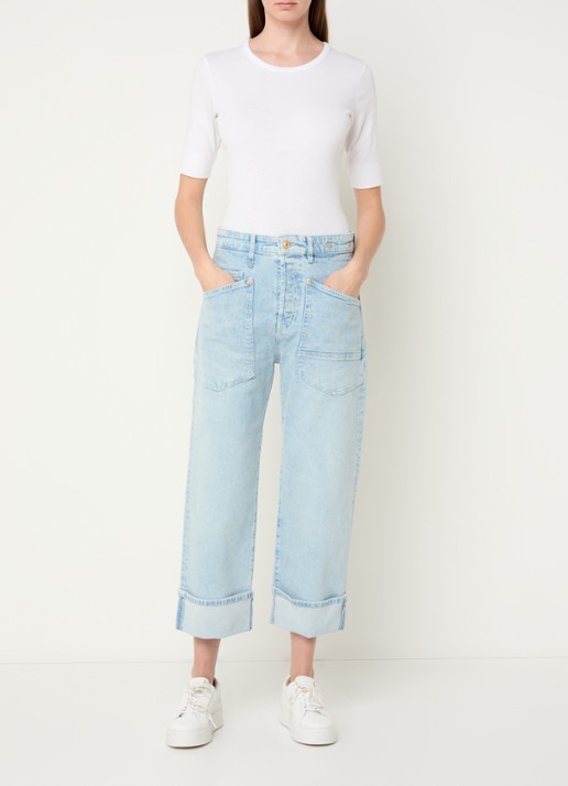 MAC Jeans Baggy mid waist straight leg cropped jeans met opgestikte zakken - voorkant 3 lichtblauw