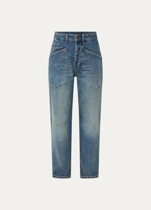 MAC Jeans Baggy mid waist straight leg cropped jeans met opgestikte zakken - voorkant 9 indigo