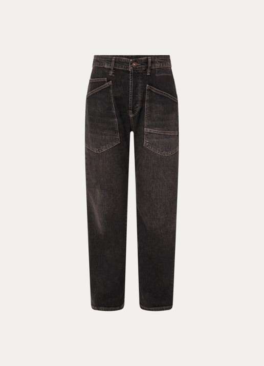 MAC Jeans Baggy mid waist straight leg cropped jeans met opgestikte zakken - voorkant 4 donkerbruin