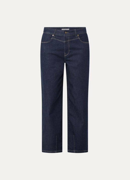 MAC Jeans Bobbie high waist tapered fit jeans met donkere wassing - voorkant indigo