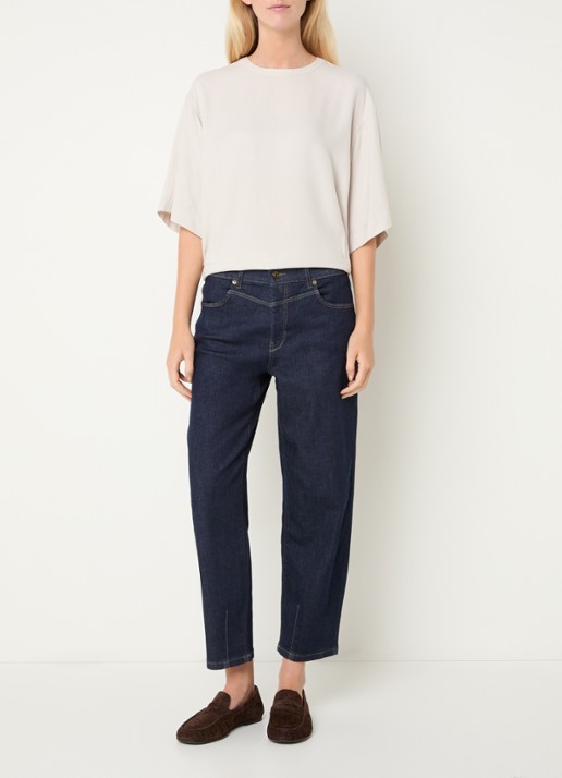 MAC Jeans Bobbie high waist tapered fit jeans met donkere wassing - voorkant 2 indigo