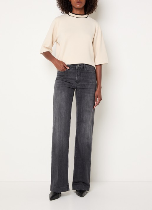MAC Jeans Dream high waist wide leg jeans met steekzakken - voorkant 5 antraciet