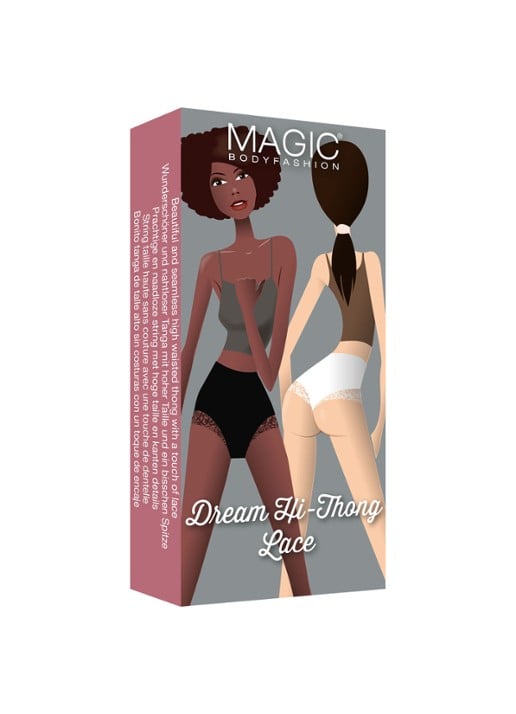 MAGIC Bodyfashion Dream high waisted naadloze string met kant - voorkant 3 zwart
