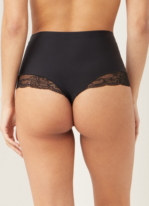 MAGIC Bodyfashion Dream high waisted naadloze string met kant - achterkant 2 zwart