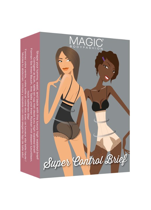 MAGIC Bodyfashion Super Control high waisted corrigerende slip met kant - voorkant zwart