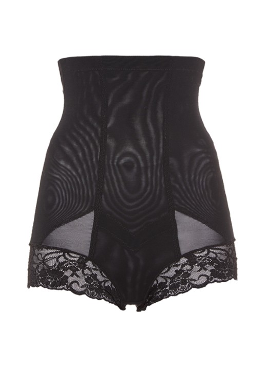 MAGIC Bodyfashion Super Control high waisted corrigerende slip met kant - voorkant 3 zwart