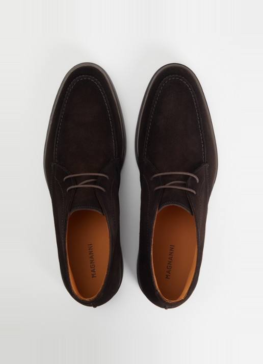 Magnanni Casual veterschoen van suède - detail 2 donkerbruin