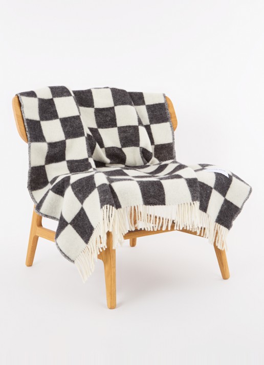 Maison Deux Checkerboard plaid van wol 130 x 200 cm - voorkant 3 zwart