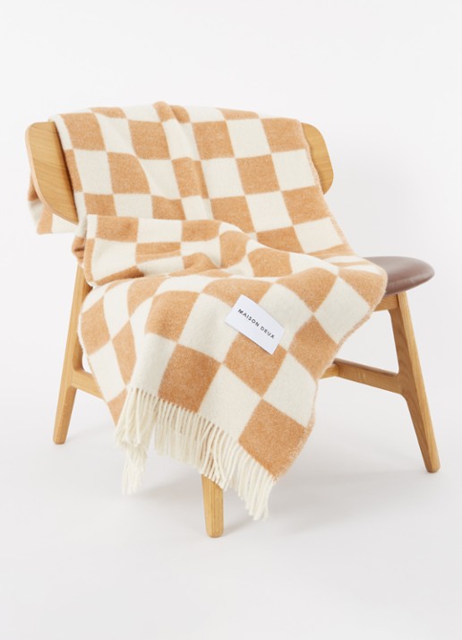 Maison Deux Checkerboard plaid van wol 130 x 200 cm - voorkant 3 bruin