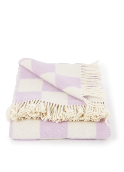 Maison Deux Checkerboard plaid van wol 130 x 200 cm - voorkant 2 lila