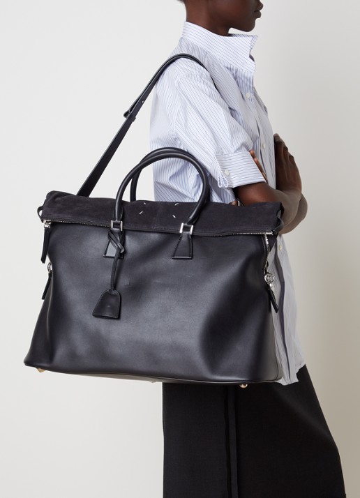 Maison Margiela 5ac XL Soft handtas van kalfsleer met afneembare schouderriem - voorkant 7 zwart