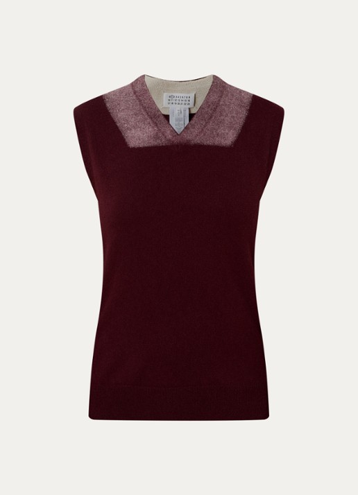 Maison Margiela Fijngebreide top van wol - voorkant bordeauxrood