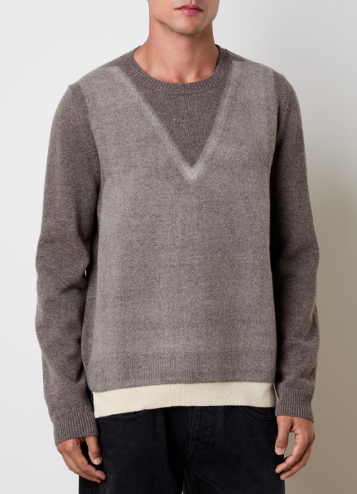 Maison Margiela Fijngebreide trui van wol met print - detail grijs