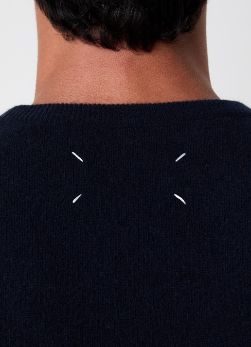 Maison Margiela Fijngebreide trui van wol met ronde hals - detail 3 donkerblauw
