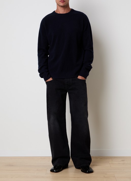 Maison Margiela Fijngebreide trui van wol met ronde hals - voorkant 5 donkerblauw