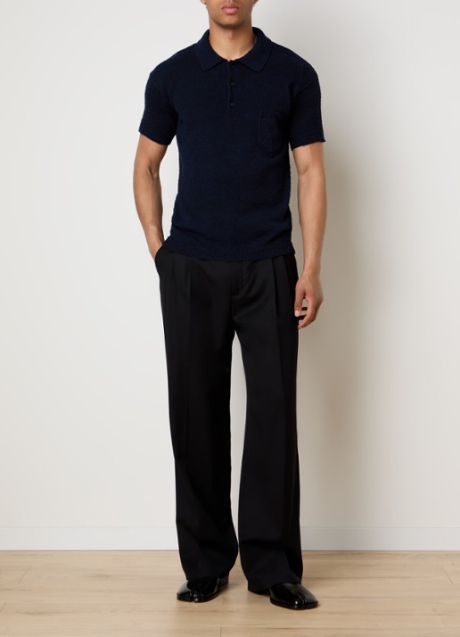 Maison Margiela Grofgebreide polo in wolblend met opgestikte zak - voorkant 3 donkerblauw