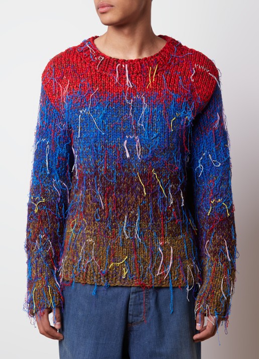 Maison Margiela Grofgebreide trui in wolblend met franjes - detail 3 rood