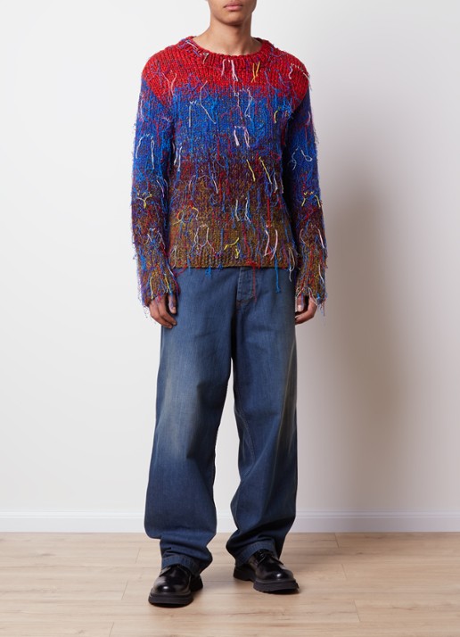 Maison Margiela Grofgebreide trui in wolblend met franjes - voorkant 2 rood