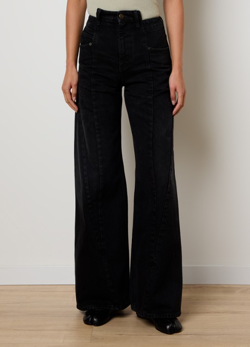 Maison Margiela High waist flared jeans met gekleurde wassing - detail zwart