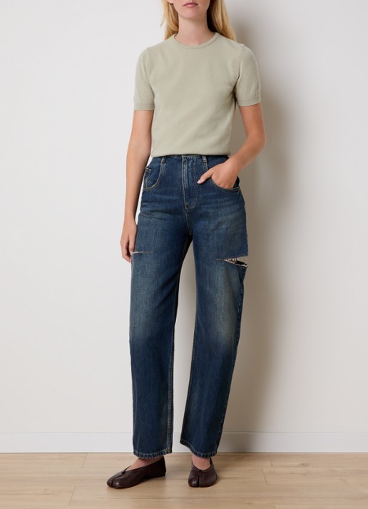 Maison Margiela High waist flared jeans met gekleurde wassing - voorkant indigo