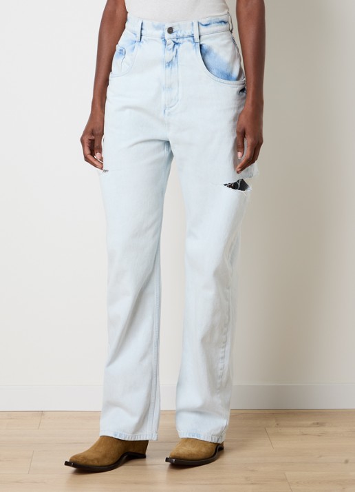 Maison Margiela High waist straight leg jeans met lichte wassing - detail 3 indigo