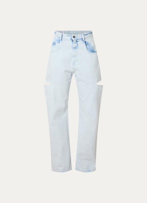 Maison Margiela High waist straight leg jeans met lichte wassing - voorkant indigo