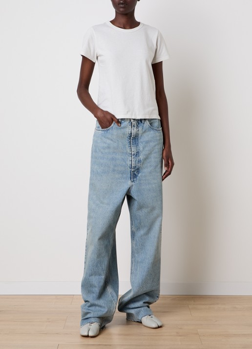 Maison Margiela High waist tapered jeans met steekzakken - voorkant 3 lichtblauw