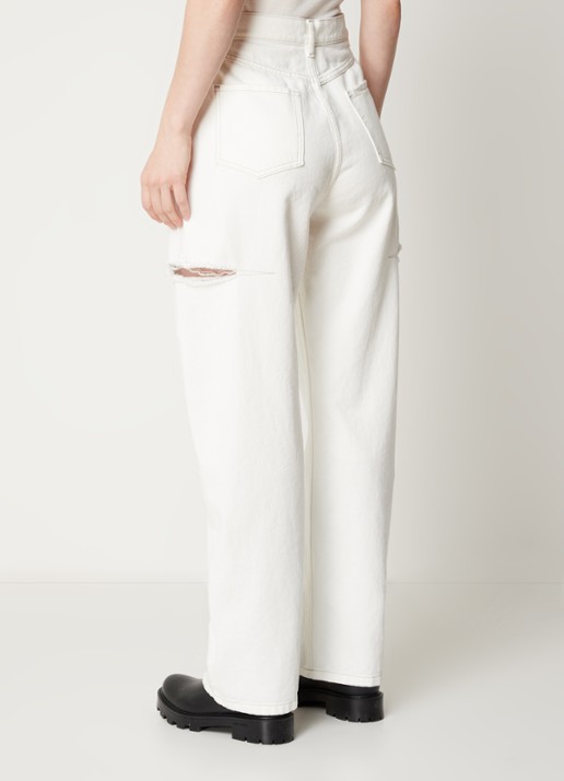 Maison Margiela High waist wide leg jeans met ripped details - achterkant gebroken wit