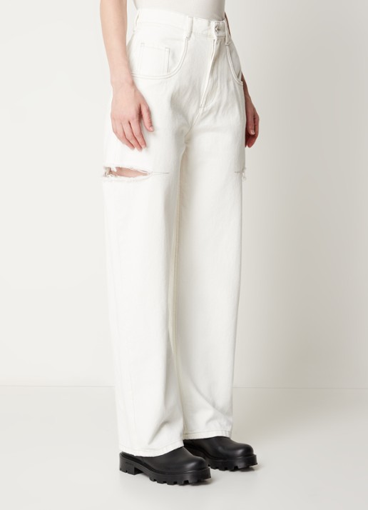 Maison Margiela High waist wide leg jeans met ripped details - detail 4 gebroken wit