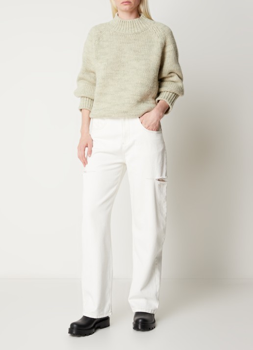 Maison Margiela High waist wide leg jeans met ripped details - voorkant 3 gebroken wit