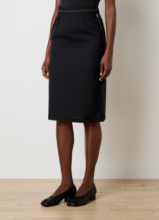 Maison Margiela Midi rok van wol - detail 3 zwart