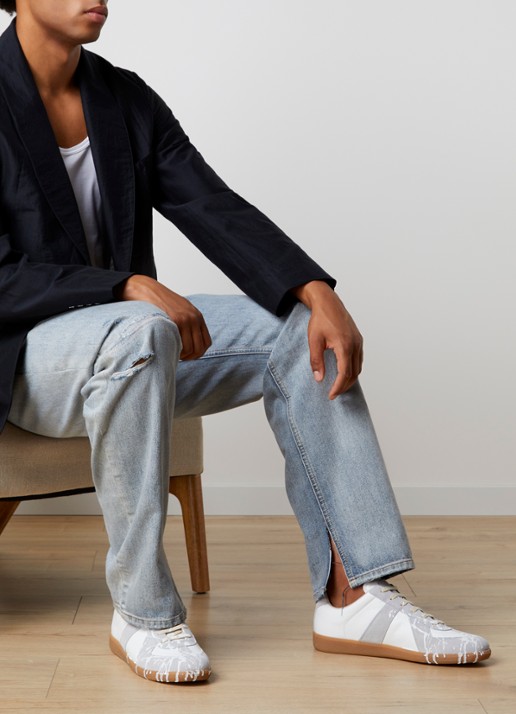 Maison Margiela Paint Replica sneaker van kalfsleer met details van kalfssuède - voorkant 3 wit