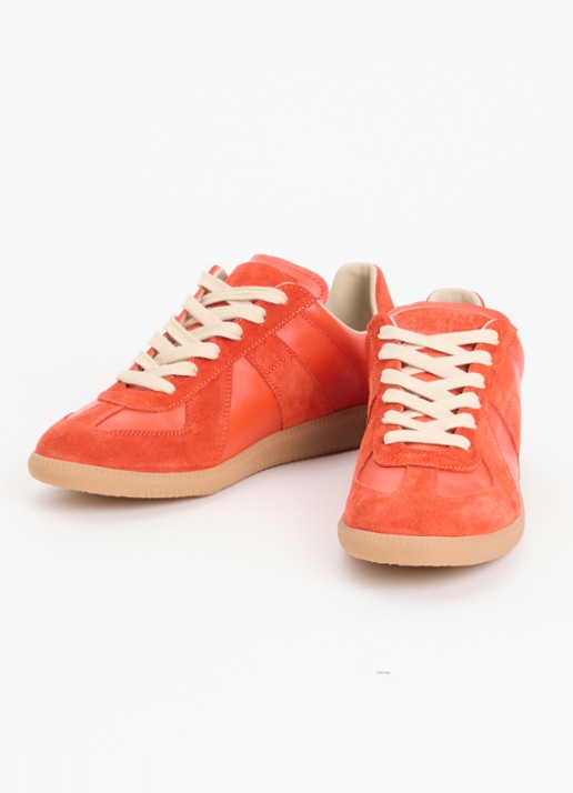 Maison Margiela Replica sneaker van kalfsleer met details van kalfssuède - detail 2 oranjerood