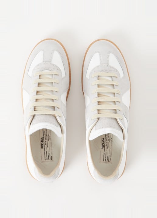 Maison Margiela Replica sneaker van kalfsleer met suède details - detail 5 gebroken wit