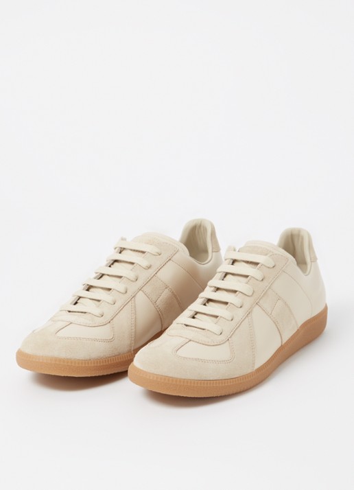 Maison Margiela Replica sneaker van kalfsleer met suède details - detail 4 bruin