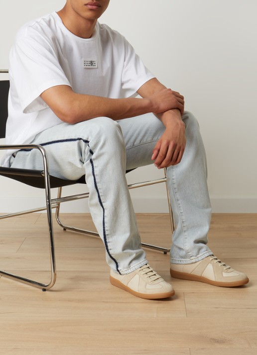 Maison Margiela Replica sneaker van kalfsleer met suède details - voorkant 3 bruin