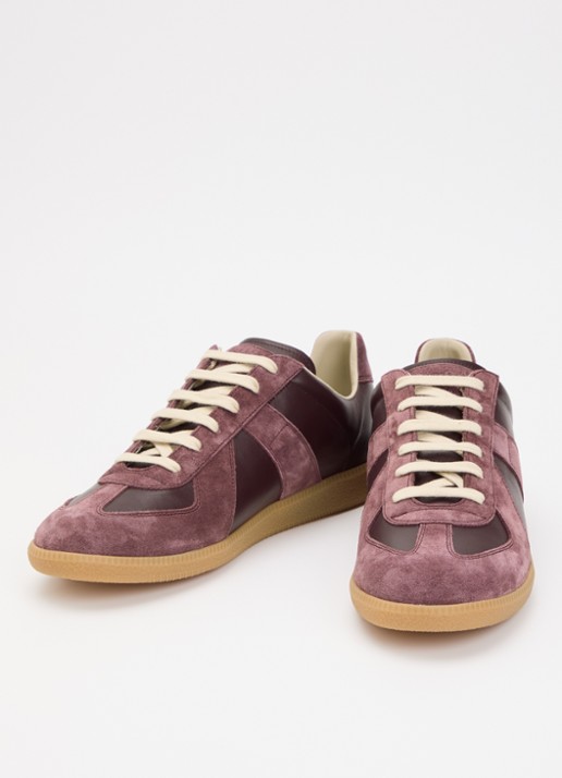 Maison Margiela Replica sneaker van lamsleer met kalfssuède details - detail 3 bordeauxrood