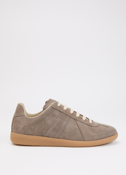 Maison Margiela Replica sneaker van lamsleer met kalfssuède details - voorkant 6 taupe