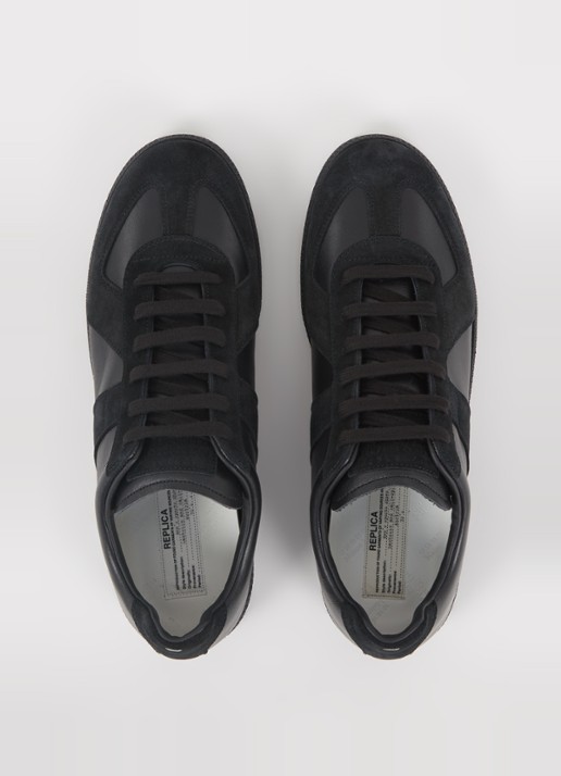Maison Margiela Replica sneaker van lamsleer met suède details - detail 2 zwart