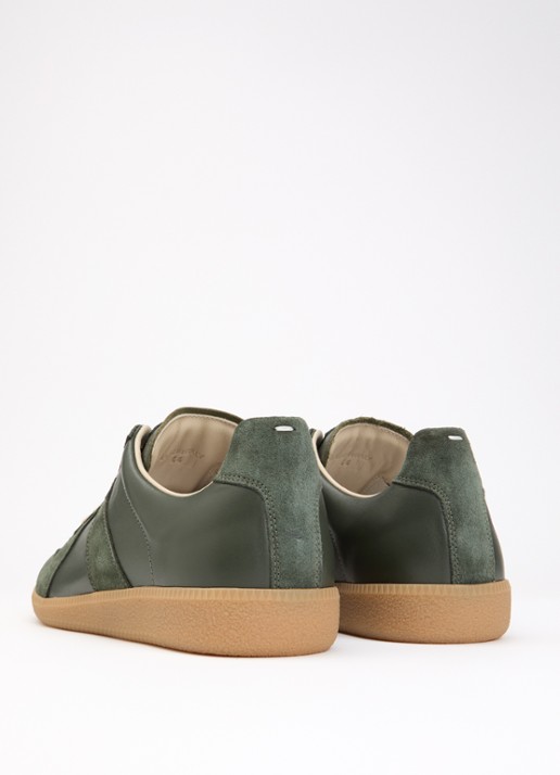 Maison Margiela Replica sneaker van leer met details van kalfssuède - achterkant 2 donkergroen