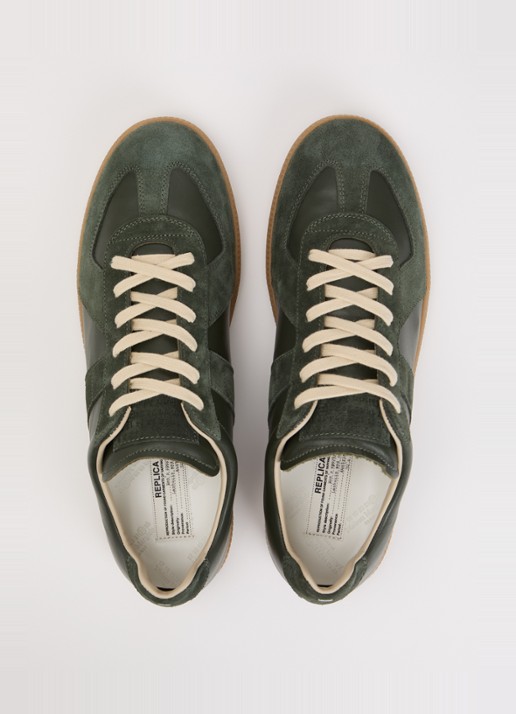 Maison Margiela Replica sneaker van leer met details van kalfssuède - detail 4 donkergroen