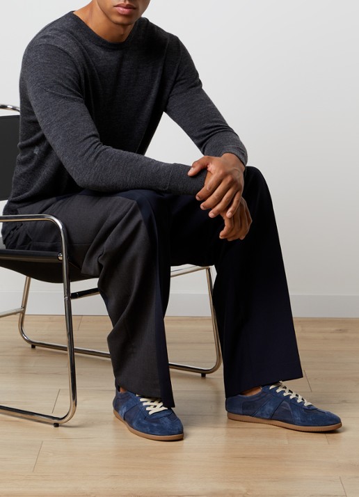 Maison Margiela Replica Soft sneaker van leer met suède details - voorkant 2 donkerblauw